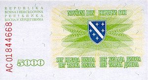 Bosnia and Herzegovina, 5,000 Dinar, P16a