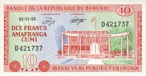 Burundi, 10 Franc, P20a