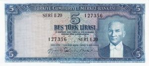 Turkey, 5 Lira, P155a