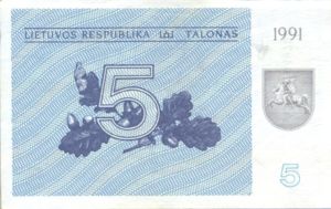 Lithuania, 5 Talonas, P34a