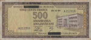 Burundi, 500 Franc, P18, Auction Lot 38, Auction Lot 6201