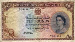 Rhodesia and Nyasaland, 10 Pound, P23a v5