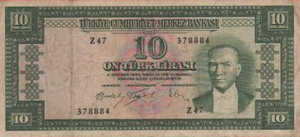 Turkey, 10 Lira, P160a, 43