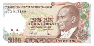 Turkey, 5,000 Lira, P197 Sign.2