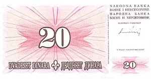 Bosnia and Herzegovina, 20 Dinar, P42a