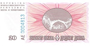 Bosnia and Herzegovina, 20 Dinar, P42a