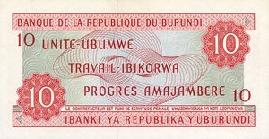 Burundi, 10 Franc, P20b