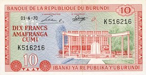 Burundi, 10 Franc, P20b