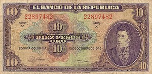 Colombia, 10 Peso Oro, P389d