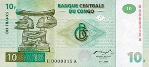 Congo Democratic Republic, 10 Franc, P87a