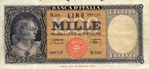 Italy, 1,000 Lira, P88a