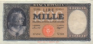 Italy, 1,000 Lira, P88c