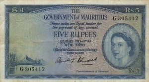 Mauritius, 5 Rupee, P27 sign.1