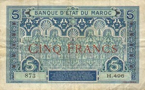 Morocco, 5 Franc, P8 Sign 1