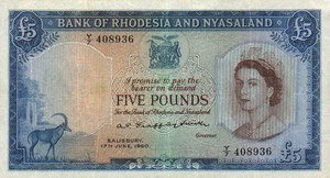 Rhodesia and Nyasaland, 5 Pound, P22a v12