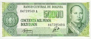 Bolivia, 50,000 Peso Boliviano, P170a Sign.1