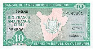 Burundi, 10 Franc, P33a v1