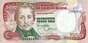 Colombia, 500 Peso Oro, P431 v4