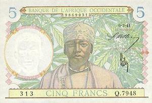 French West Africa, 5 Franc, P25
