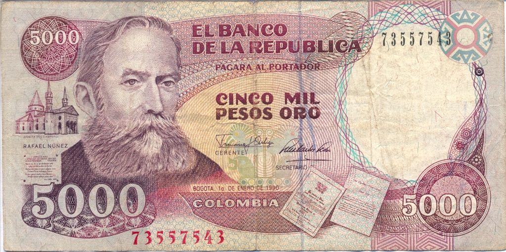 Banknote Index Colombia 5000 Peso Oro P436