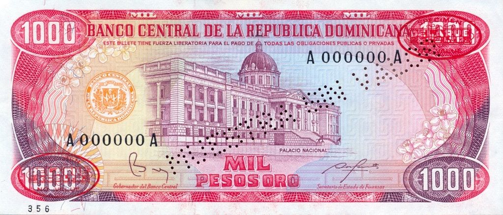 Banknote Index Dominican Republic 1000 Peso Oro P124s2