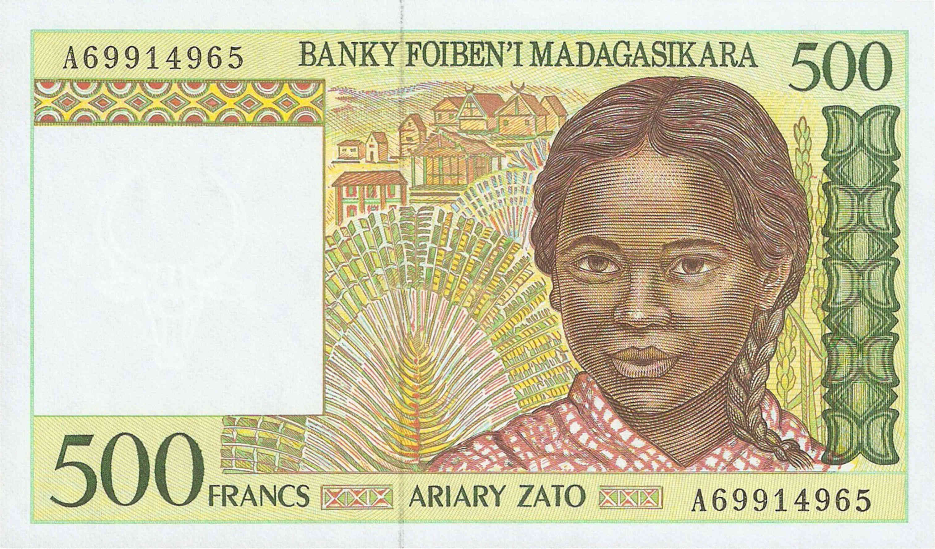 MADAGASCAR 500 FRANCS//100 ARIARY P-75 1994 SERIE A UNC