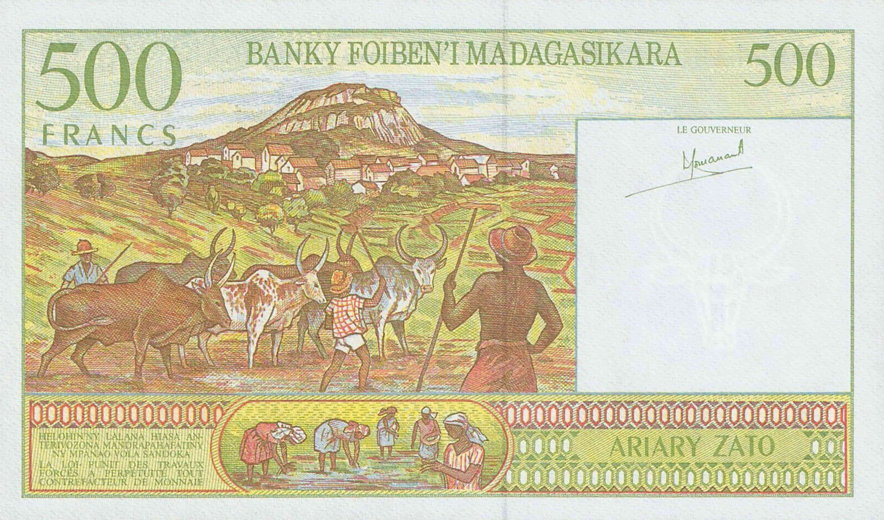 MADAGASCAR 500 FRANCS//100 ARIARY P-75 1994 SERIE A UNC