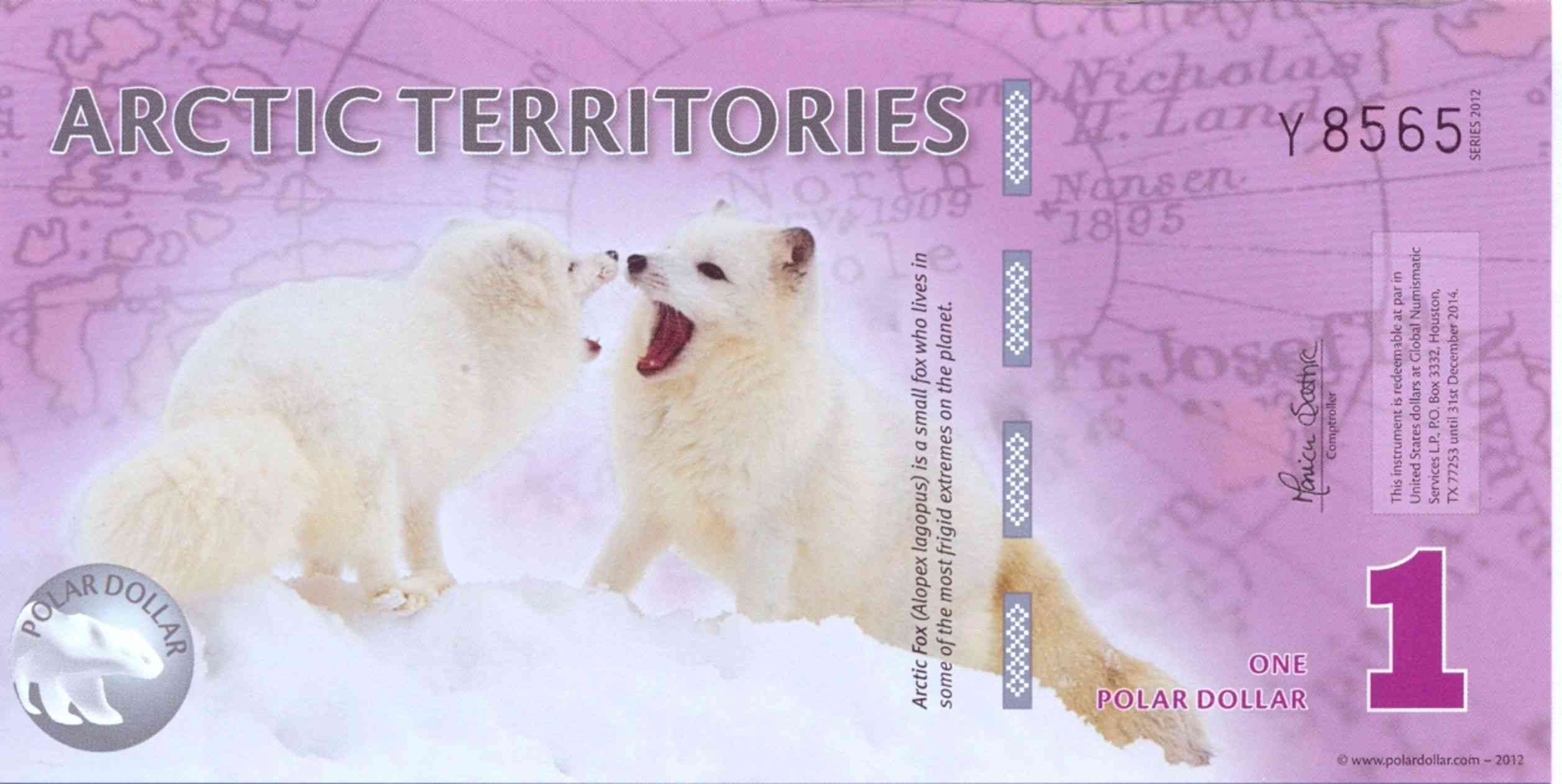 ARCTIC TERRITORIES 1½ Polar Dollars Fun-Fantasy Note 2012 Polar Bears North Pole 