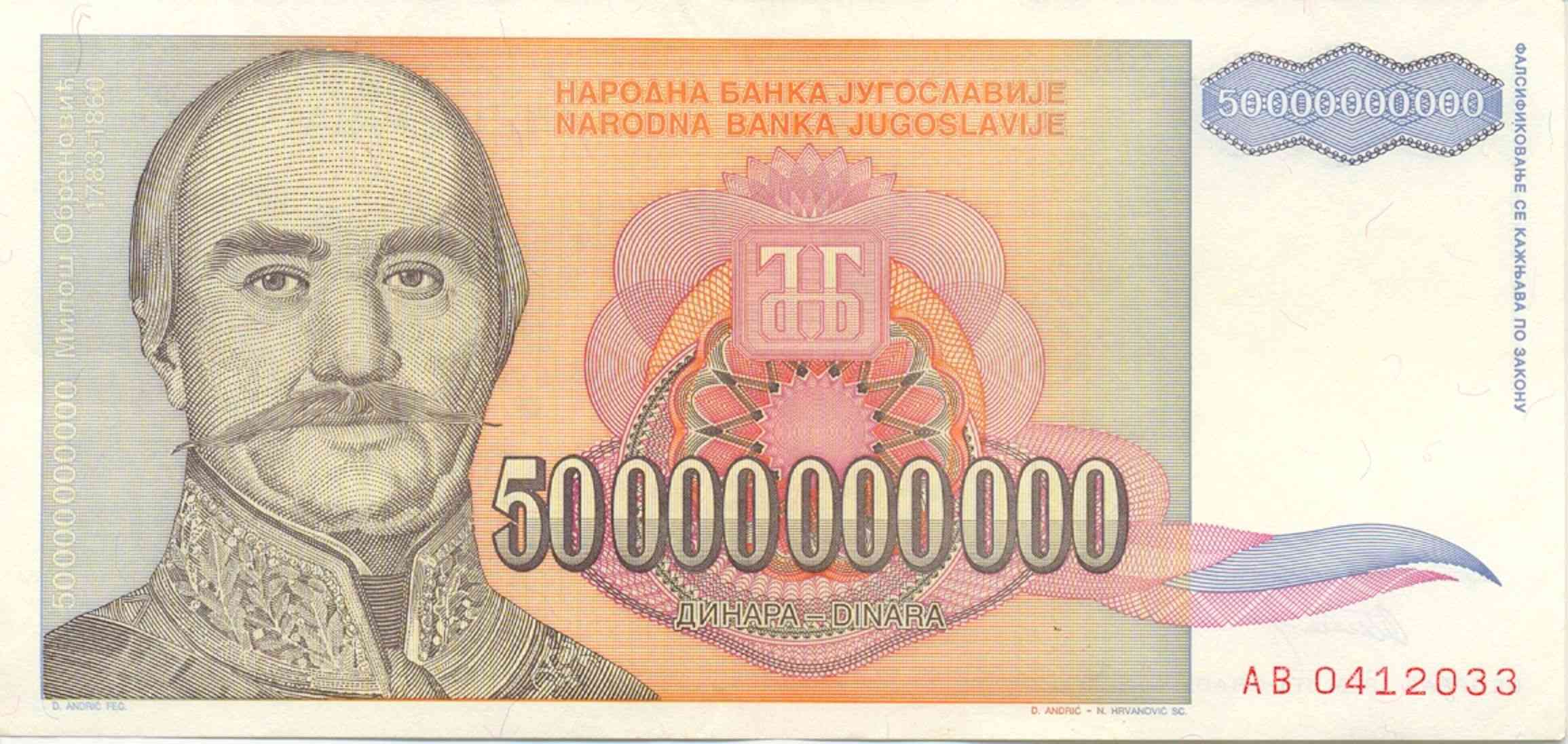 Banknote Index - Yugoslavia 50000000000 Dinar: P136