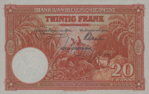 Belgian Congo, 20 Franc, P15Ds
