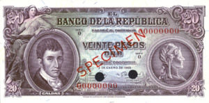 Colombia, 20 Peso Oro, P401s2