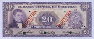 Honduras, 20 Lempira, P48s1, BCH B4s1