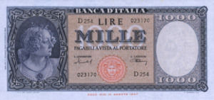 Italy, 1,000 Lira, P88b