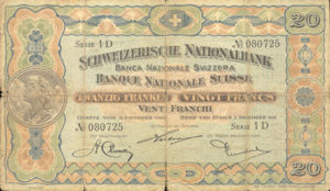 Switzerland, 20 Franc, P12a