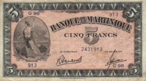Martinique, 5 Franc, P16b Sign.2