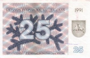Lithuania, 25 Talonas, P36b