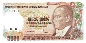 Turkey, 5,000 Lira, P197 Sign.1