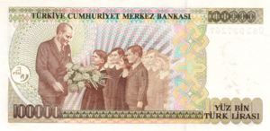 Turkey, 100,000 Lira, P206 Sign.2