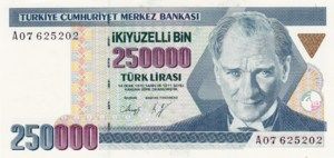 Turkey, 250,000 Lira, P207 Sign.1