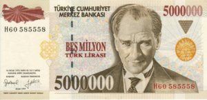 Turkey, 5,000,000 Lira, P210