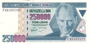 Turkey, 250,000 Lira, P211