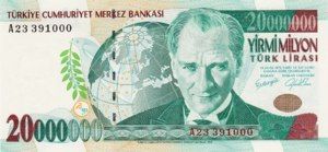 Turkey, 20,000,000 Lira, P215