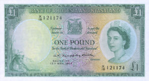 Rhodesia and Nyasaland, 1 Pound, P21a v19