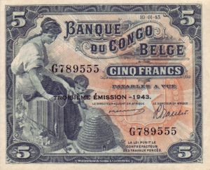 Belgian Congo, 5 Franc, P13Aa
