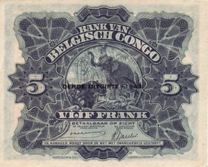 Belgian Congo, 5 Franc, P13Aa