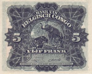 Belgian Congo, 5 Franc, P13B