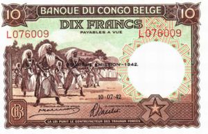 Belgian Congo, 10 Franc, P14Ba