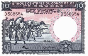 Belgian Congo, 10 Franc, P22