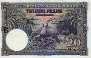 Belgian Congo, 20 Franc, P23