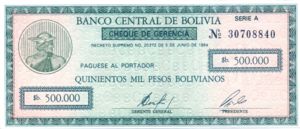 Bolivia, 500,000 Peso Boliviano, P189